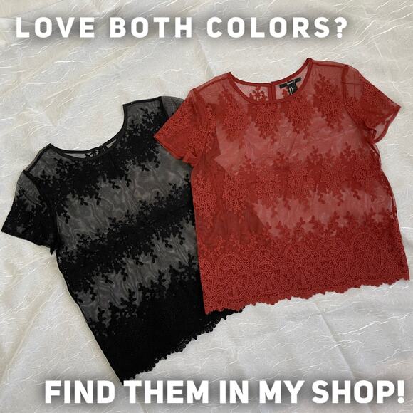Rust Sheer Mesh Knit Lace T Shirt Scalloped Hem Forever 21 Size Small - Picture 16 of 16